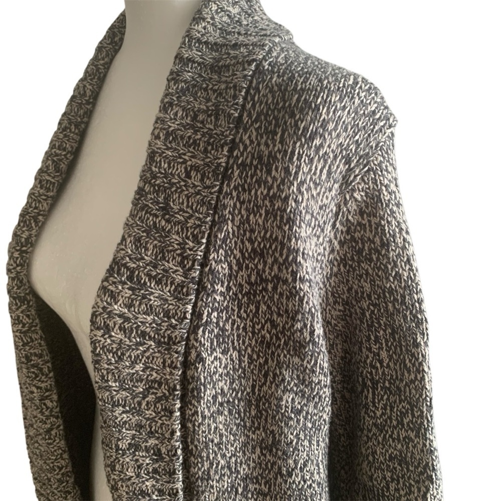 Roots Cabin Sweater Coat 3/4 Length Shawl Salt Pepper Knit Taupe, Red Cuff XS - Picture 5 of 12